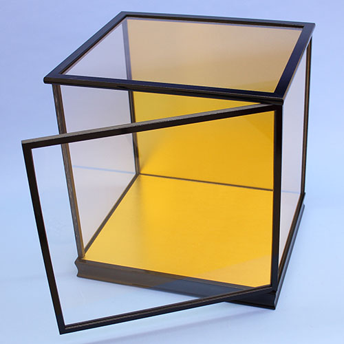 扉付き人形ケース 黒半艶消し金バック 扉開く