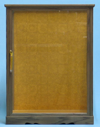 扉付き人形ケース 杉木目調(グレー枠)金バック