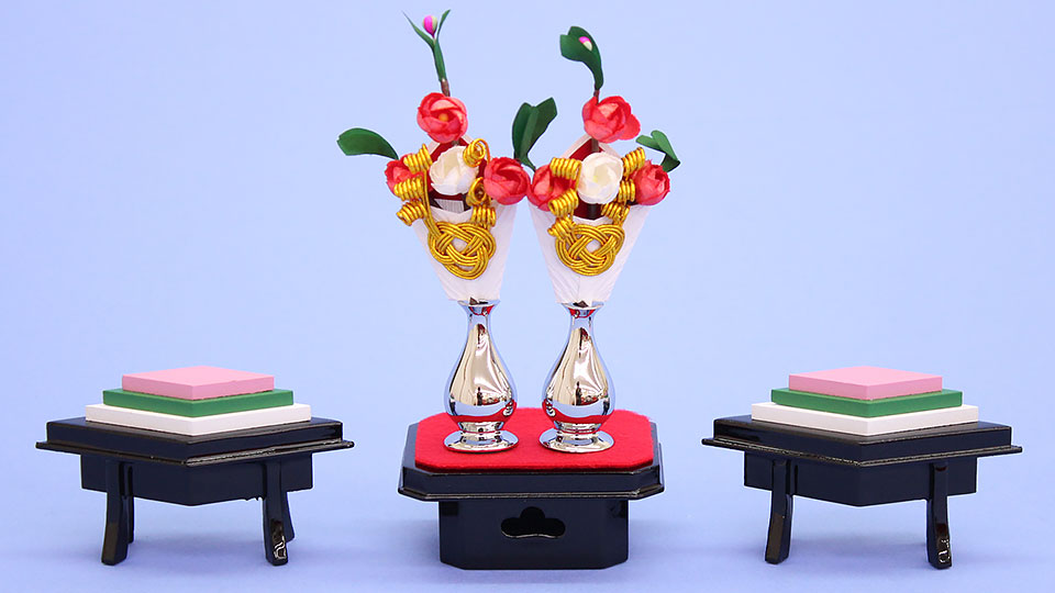 雛道具菱三宝 25号 黒塗り献上(木製)