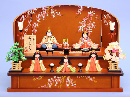 木目込み雛人形 幸一光作うらら五人 家具調二段飾り 正面