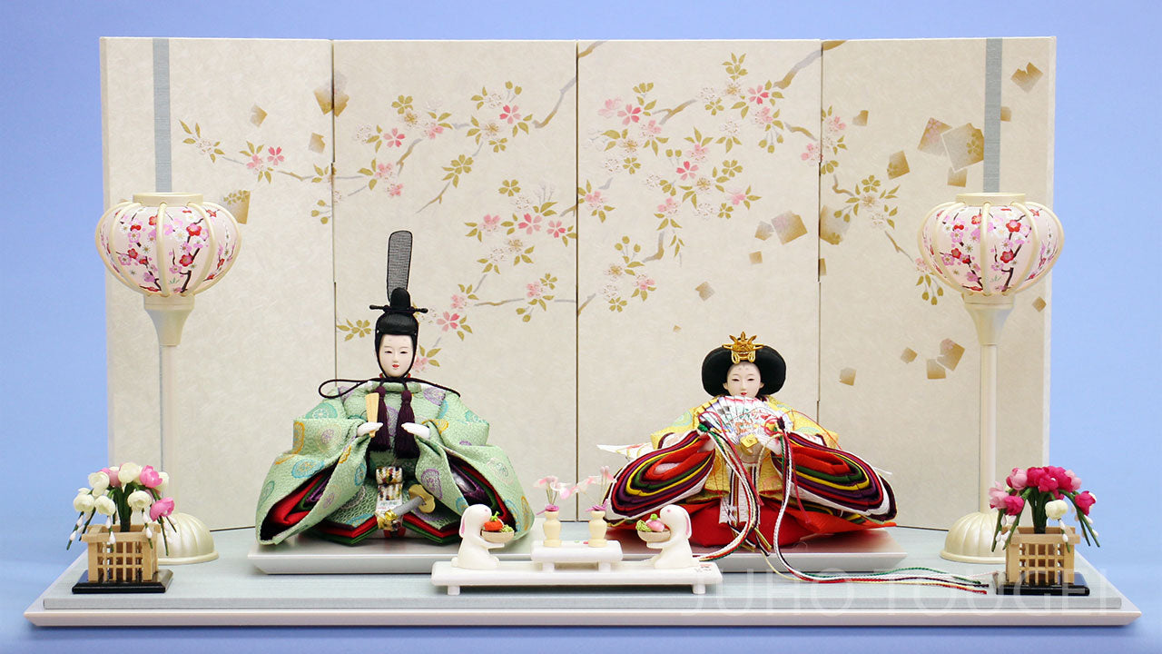 雛人形平飾り 京十三番パステル有職親王 蒼桜 正面