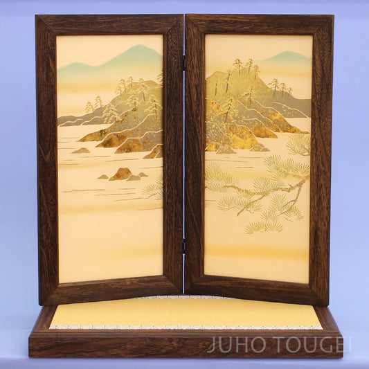 五月人形用台屏風 幅 69cm 23-23焼桐畳台 白稜二曲屏風付