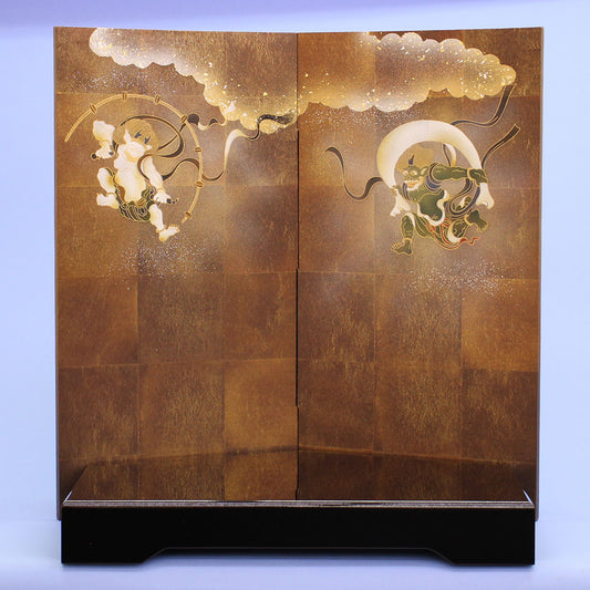 Paravent pliable pour poupées Boy's Day, largeur 68 cm, n° 23, support pentagonal Dieu du vent et Dieu du tonnerre