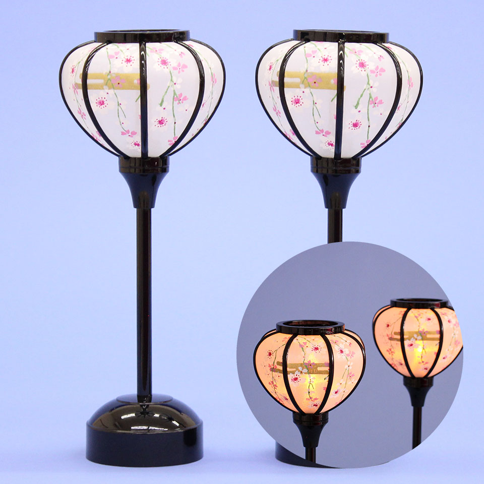 雛人形ぼんぼり (樹脂製) 24cm20p黒やなぎLEDコードレス イメージ