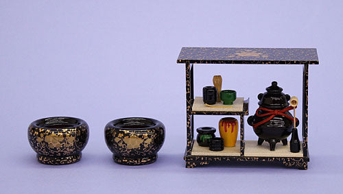 雛道具火鉢・茶道具 30号三つ葉盛上(木製)