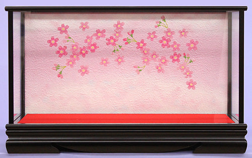 カブセ人形ケース 幅52cm 雛用6号2人27黒艶消し桜バック 台紙は赤布