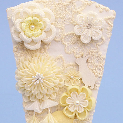 つまみ飾り羽子板 うらら(白)アクリルスタンド付き ズーム