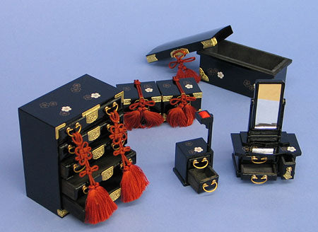 雛人形・雛道具三つ揃え・対鏡 30号桜(木製)