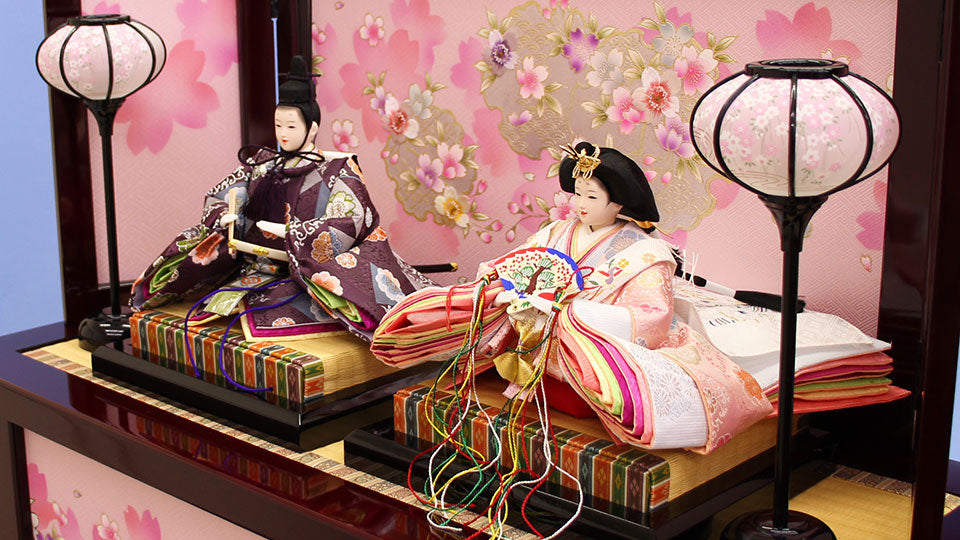 雛人形収納飾り 幅80cm三五二人 雪輪桜薄型 ズーム