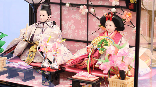 雛人形ケース飾り 二人 三五親王 枝梅格子 ズーム