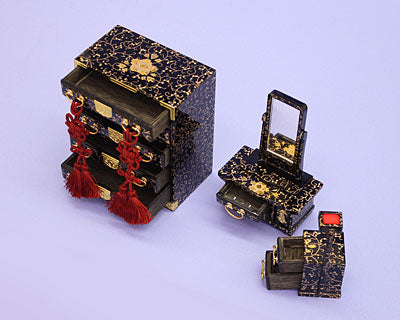 雛人形・雛道具三つ揃え・対鏡 25号三つ葉盛上(木製)