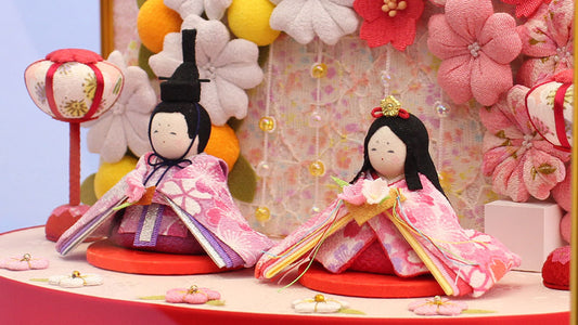 雛人形ケース飾りミニ二人 メタリック赤ケース入り ズーム
