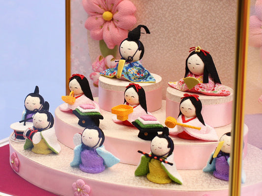 雛人形ケース飾りミニ10人桜押絵 白枠ズーム
