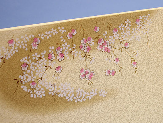 Paravent pour poupées Hina, hauteur 24 cm, Sanpanen n° 8, Fleurs de cerisier pleureur à l'eau courante