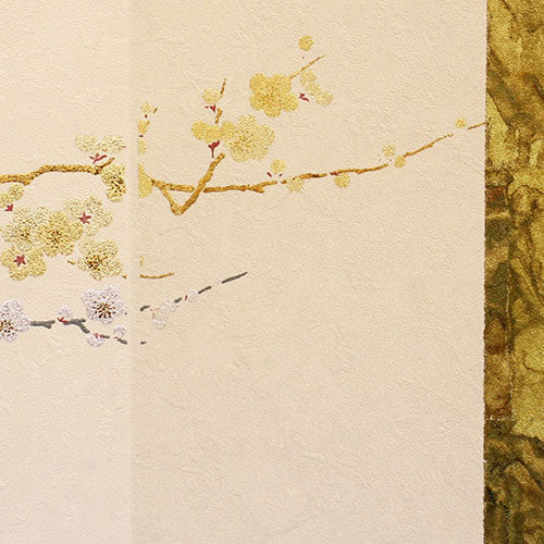 Paravent pour poupées de mai, hauteur 30 cm, n° 10, deux panneaux en fleur de prunier avec feuille obi