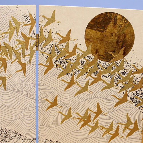 Storage stand for May dolls, 45cm wide, No. 15 Hinoki crane storage stand and folding screen set