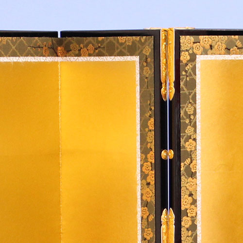 Folding screen for Hina dolls, height 39cm, No. 13, gold folding screen, six-panel, double-edged brass foil border