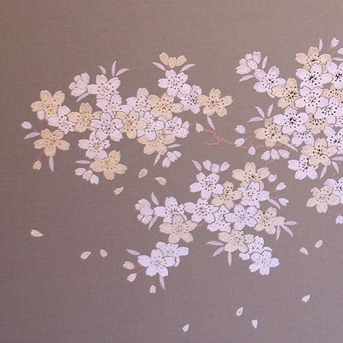Paravent pour poupées Hina, hauteur 30 cm, Sankyoku 10 go, eau courante en fleurs de cerisier gris