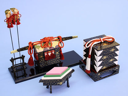 Hina Dolls 3-tiered Display 6-piece Set No.40 Honkin Mitsuba pattern(wooden)