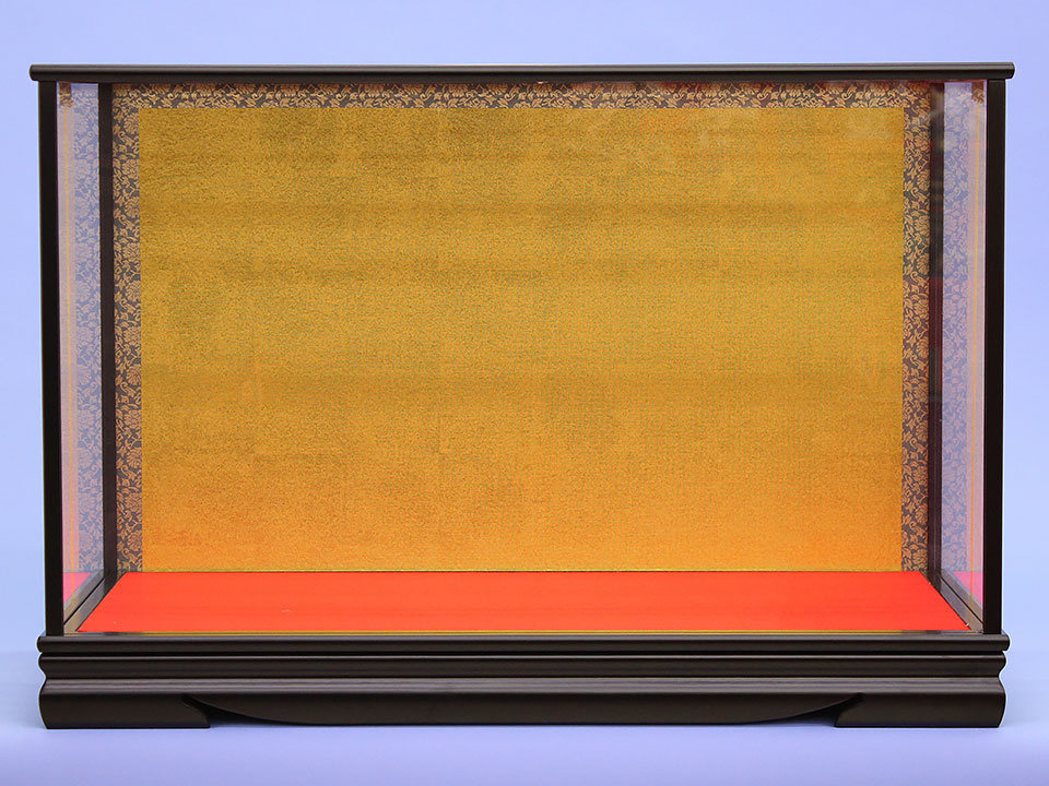 カブセ人形ケース 幅66㎝ 雛用10号2人36黒艶消し金バック　台紙は赤布