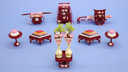 雛道具三段飾り用6点セット 20号桜花(朱赤)(樹脂製)