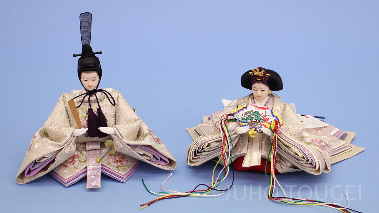 Hina Dolls Flat Display 60 cm | Kyō 13 Pearl Silver Imperial Pair