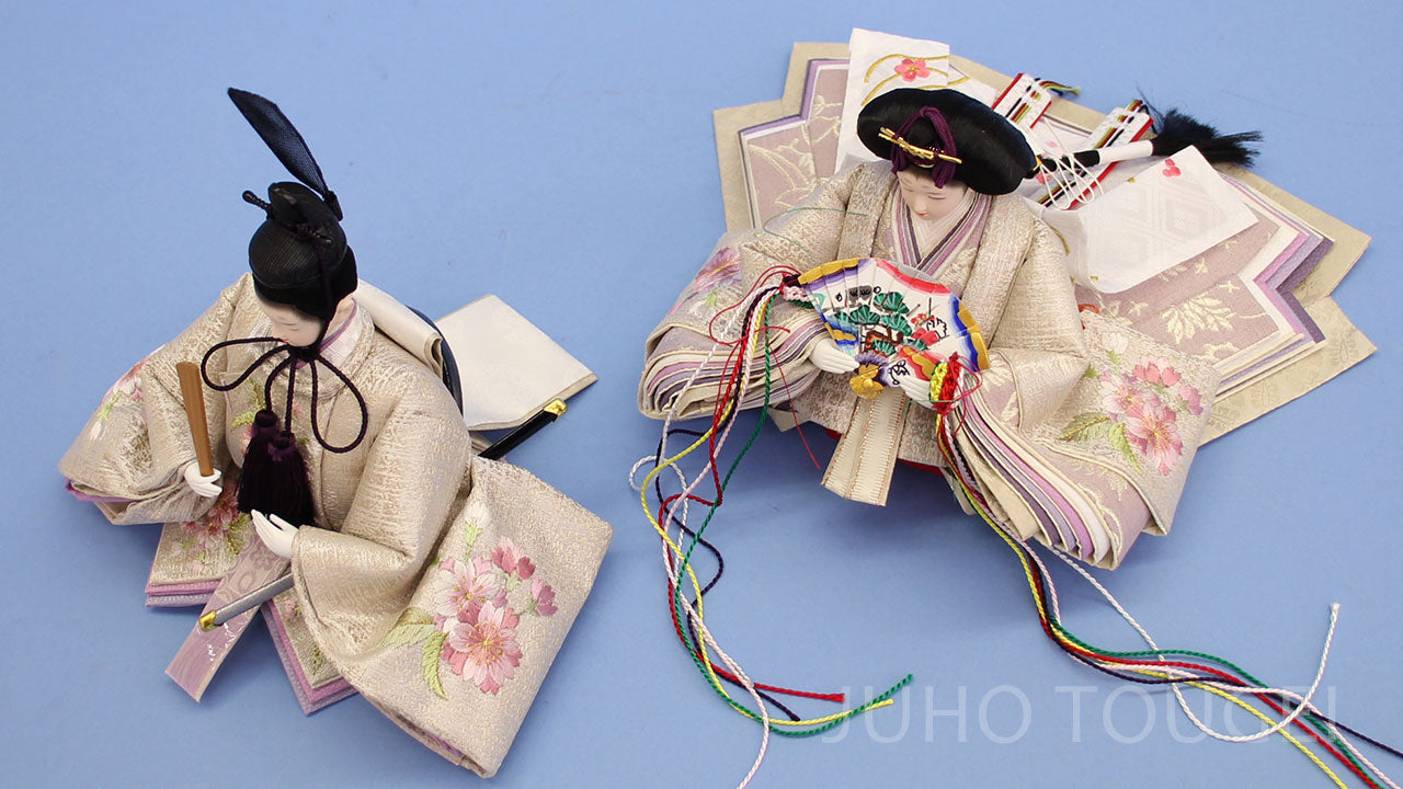 Hina Dolls Flat Display 60 cm | Kyō 13 Pearl Silver Imperial Pair