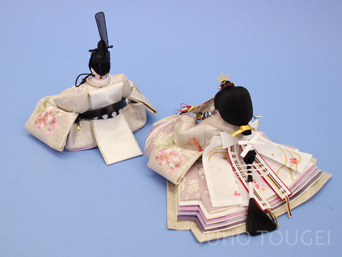 Hina Dolls Flat Display 60 cm | Kyō 13 Pearl Silver Imperial Pair