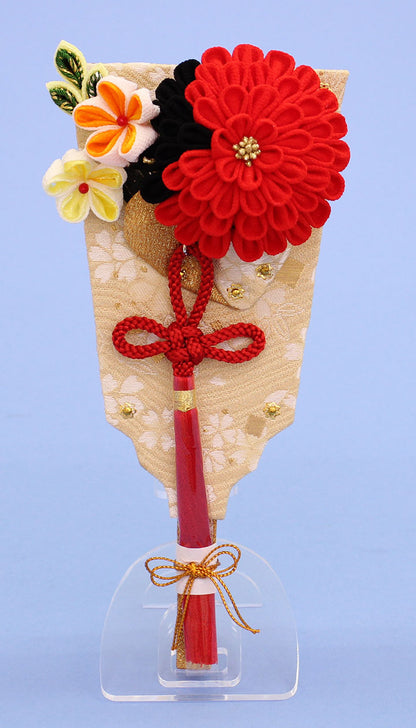 JUHO-TOUGEI おしゃれなつまみ髪飾り羽子板 マム（赤）アクリルスタンド付き