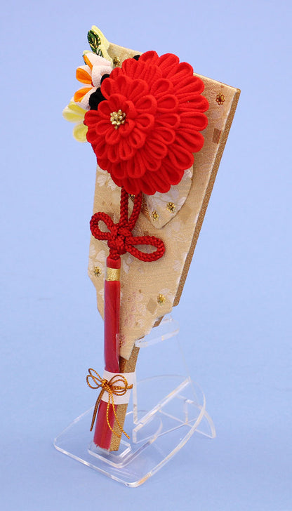 JUHO-TOUGEI つまみ簪羽子板 7号マム（赤）アクリルスタンド付き