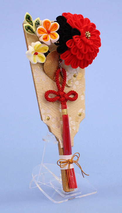 JUHO-TOUGEI つまみ簪羽子板 7号マム（赤）アクリルスタンド付き