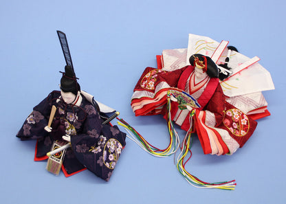 雛人形単品 親王3 小芥子 まり刺繍赤紫　上から