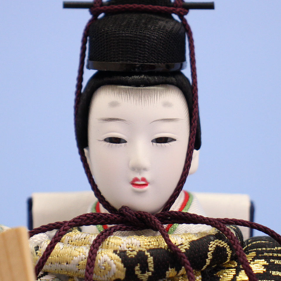 雛人形単品 親王3 小芥子 紺赤金襴u55　殿顔