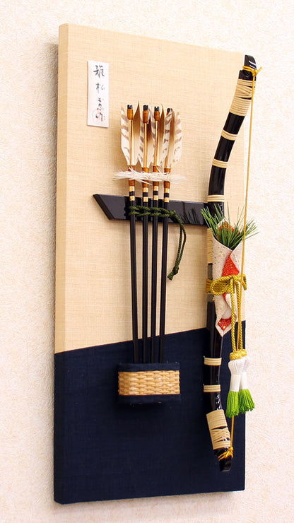 壁掛け破魔弓飾り 雅松(紺)　横から