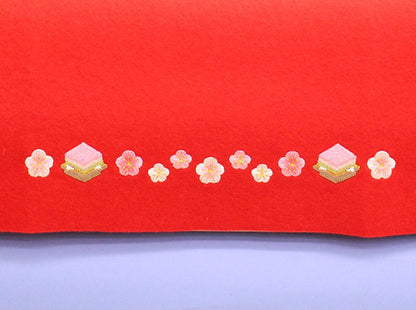 Mosen (feutre) pour poupées Hina, décoration de sol à 1 niveau, 15 mini mochi en feutre brodé de 45 cm avec fleurs de prunier, rouge