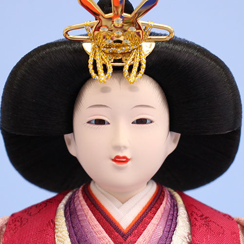 雛人形三段収納飾り　引き出し式オーク60㎝幅　姫顔