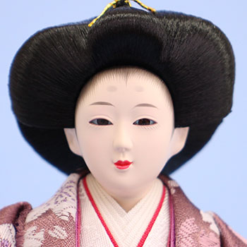 雛人形三段収納飾り　引き出し式オーク60㎝幅　官女顔ムスビ