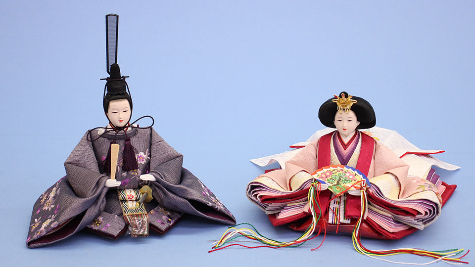 雛人形三段収納飾り　引き出し式オーク60㎝幅　親王正面