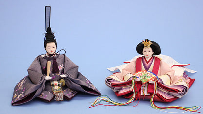 雛人形三段収納飾り　引き出し式オーク60㎝幅　親王正面