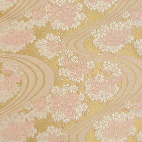 ポリエステル金襴白系 流水に桜柄 厚さ:中厚24cm角見本