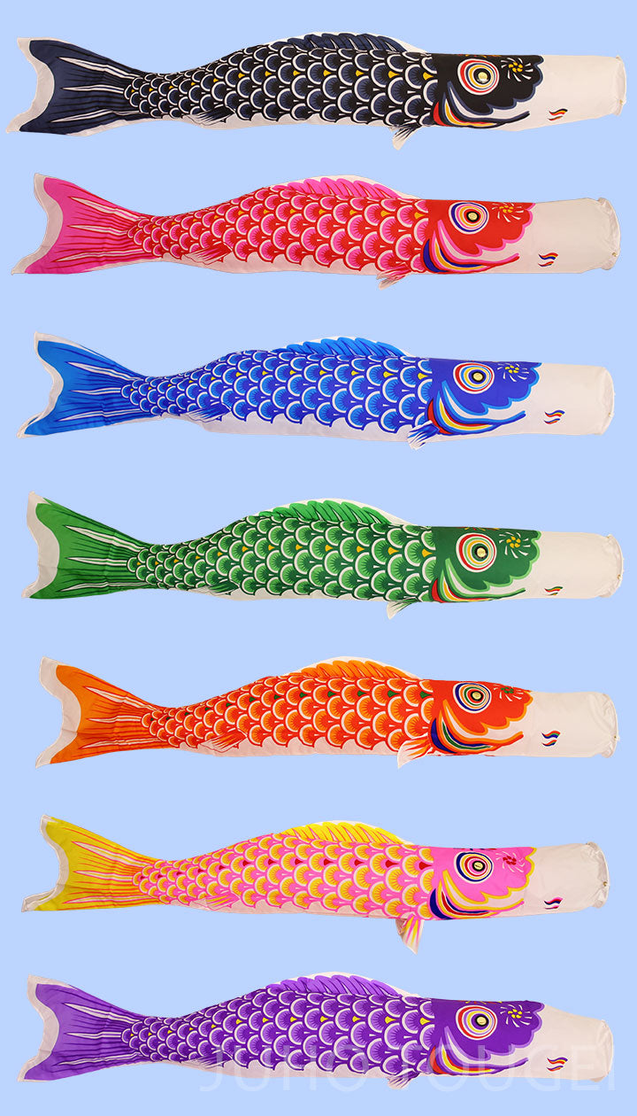 イベント用鯉のぼりの販売。ナイロン1.5mミニ鯉のぼりの14匹セット