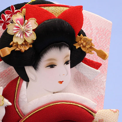 押絵羽子板 牡丹友禅エンジ 台付き　お顔