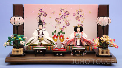 平面雏人偶装饰，宽75厘米 京寿板刺绣白雪环 92231 亲王人偶与公主 传统风格垂樱花