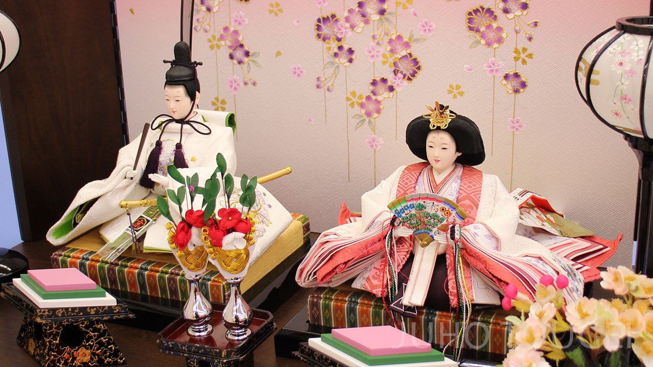 雛人形 平飾り 幅75cm 京十番 刺繍白雪輪 92231 親王 古民家調しだれ桜