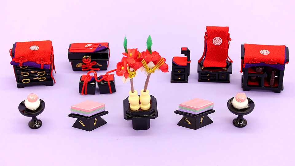 雛道具三段飾り用6点セット 15号松葉油単(木製)