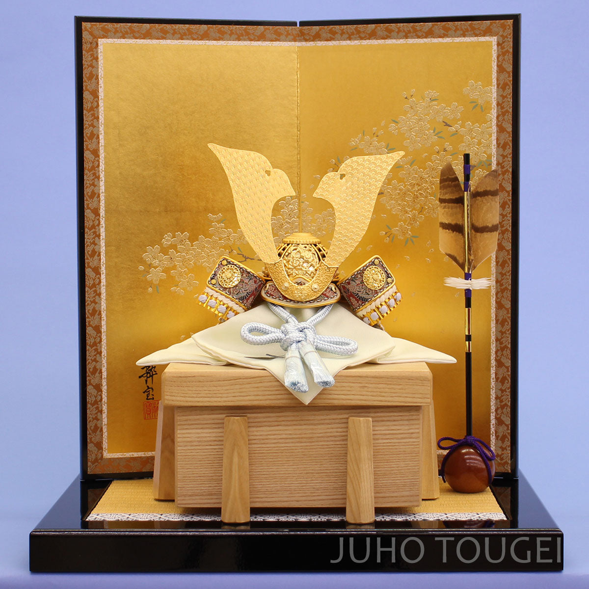 男孩节人偶兜饰 宽45cm 天风兜 天空金漆樱花扁平装饰套装