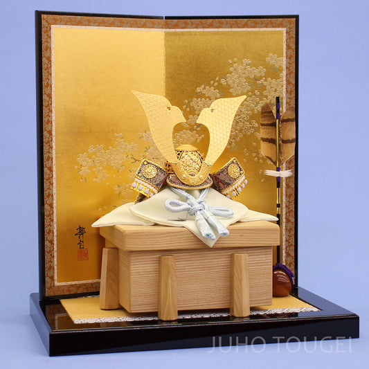 Boy's Day Doll kabuto Decoration Width 45cm Tenpu no Kabuto Sora Gold-painted Sakura Flat Decoration Set