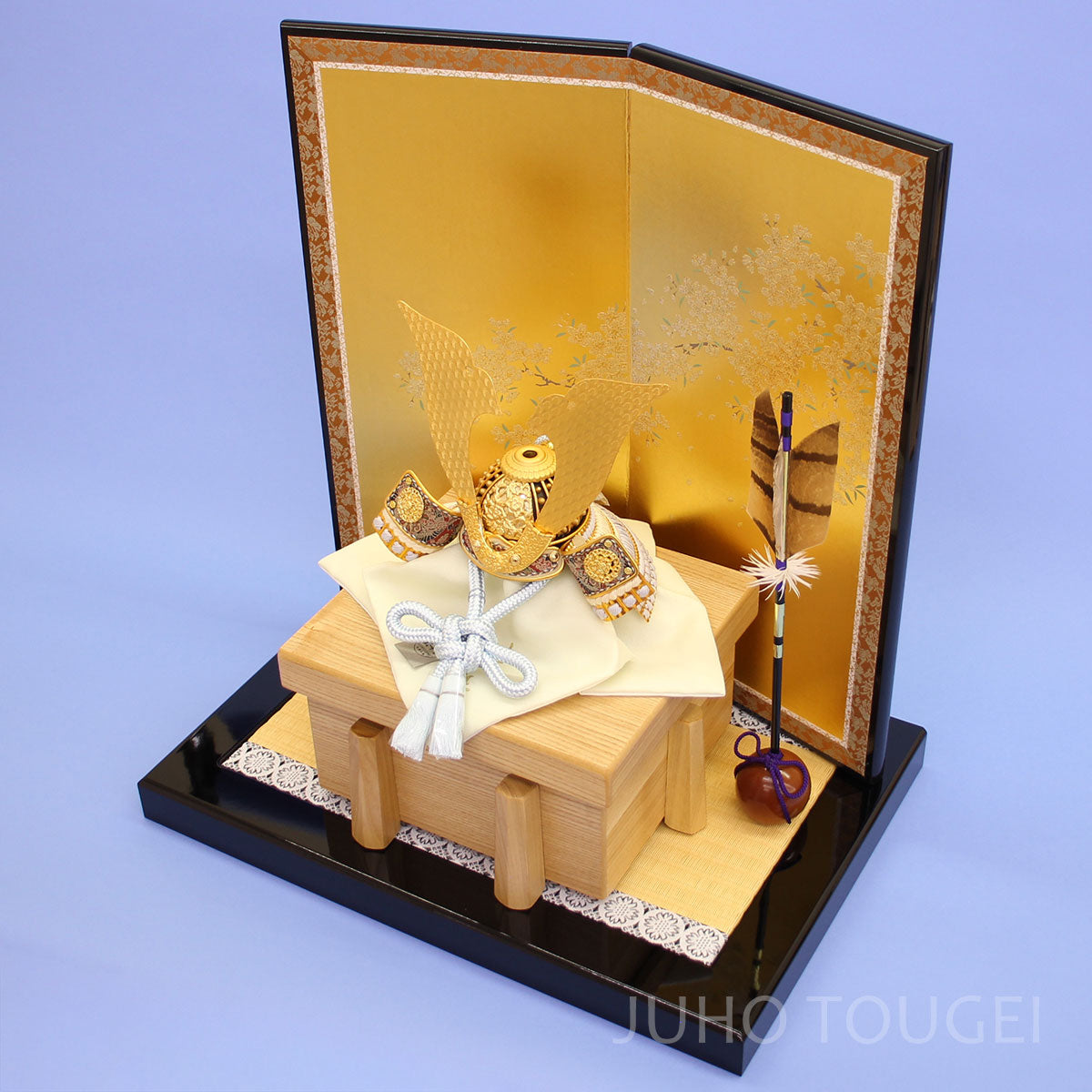 男孩节人偶兜饰 宽45cm 天风兜 天空金漆樱花扁平装饰套装