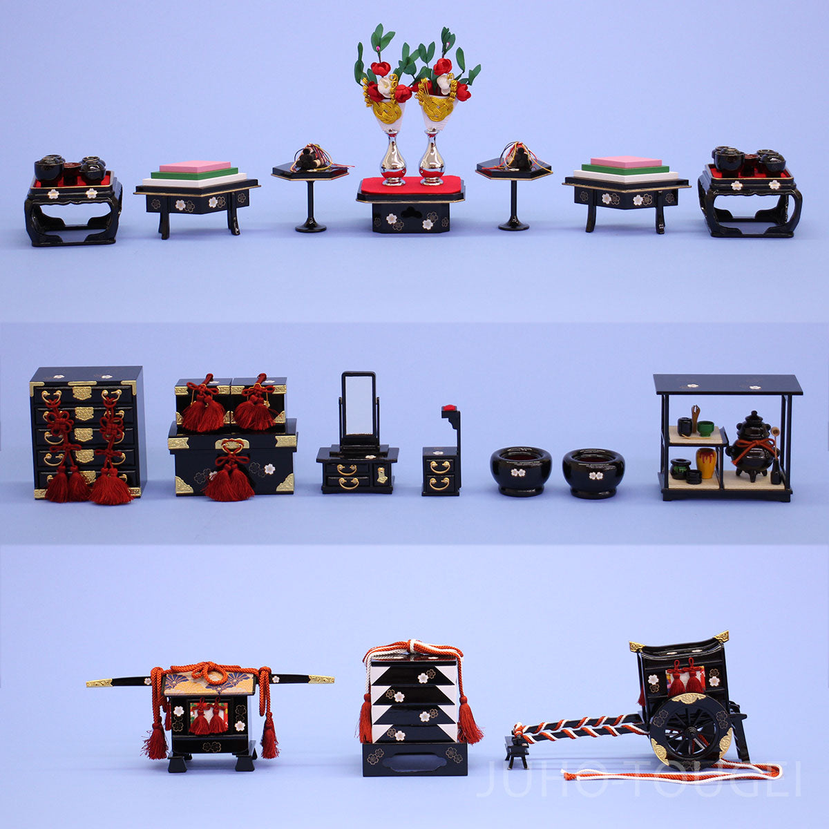 雛道具五段、七段飾り用9点セット 30号(木)献上桜