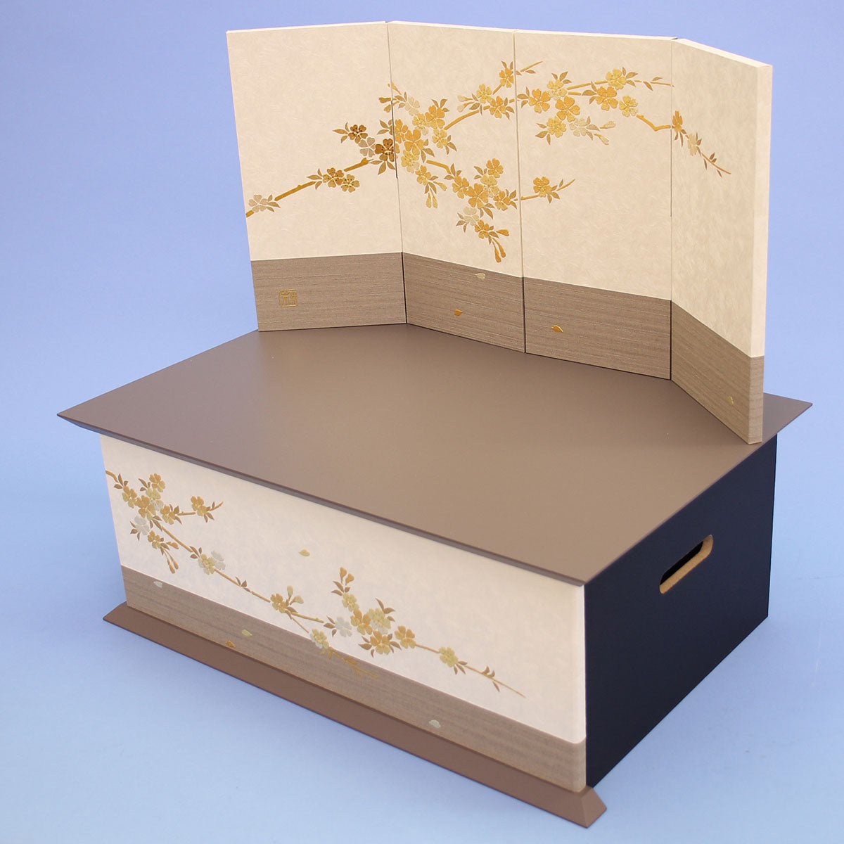 雛人形収納飾り 幅45cm　正絹まめびな　夢桜グレー